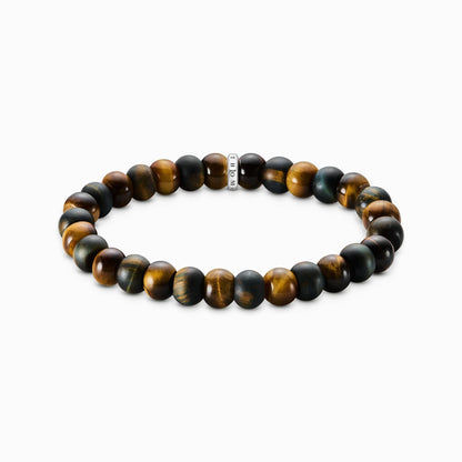 Beads-armband av tigeröga med blå och guldbruna pärlor samt silverelement
