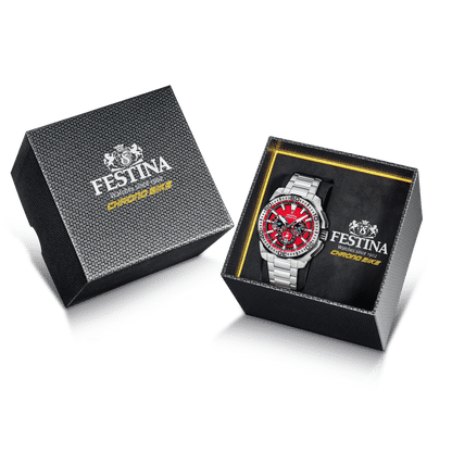 Festina kronografset för herrar i box med silverfärgat rostfritt stålarmband