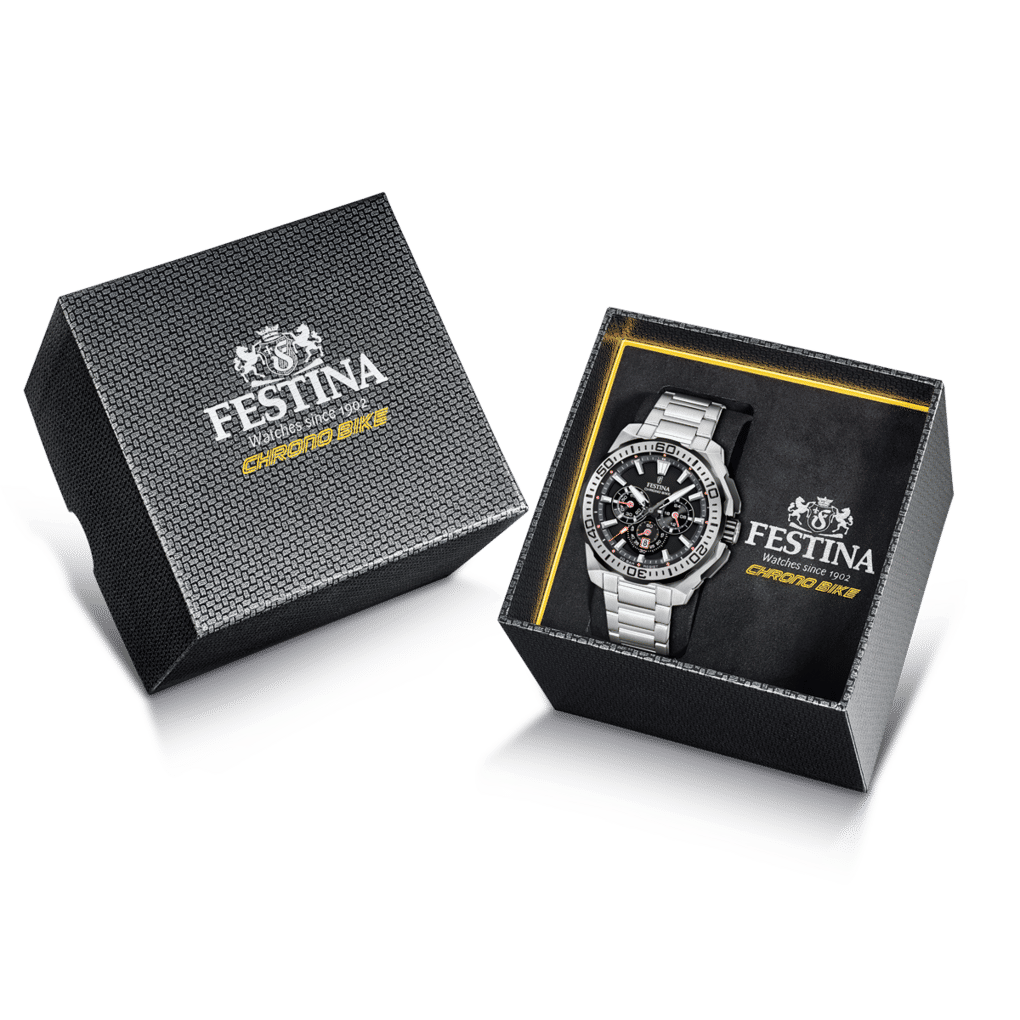 Festina klockbox-set med skuminsats och silverfärgad herrklocka
