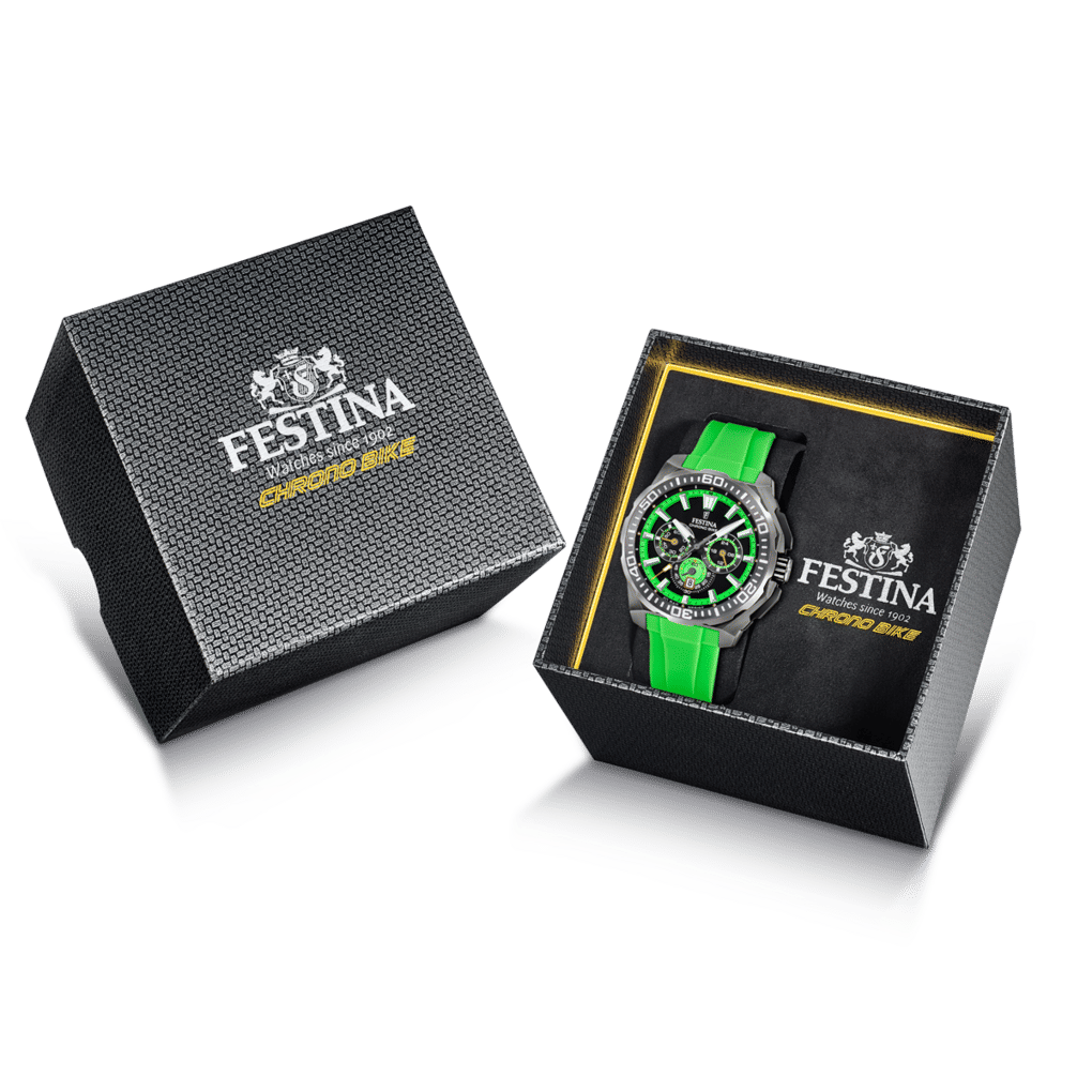 Festina klockbox-set med herrklocka och grönt silikonarmband