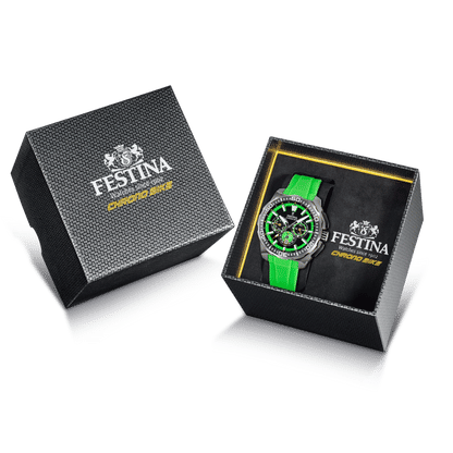Festina klockbox-set med herrklocka och grönt silikonarmband