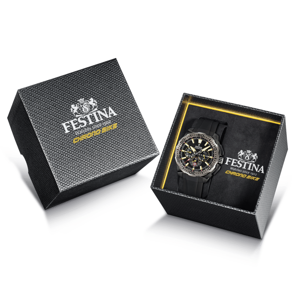 Klocklåda set med Festina-logotyp: svarta lådor med klockmotiv