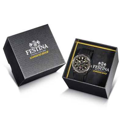 Klocklåda set med Festina-logotyp: svarta lådor med klockmotiv