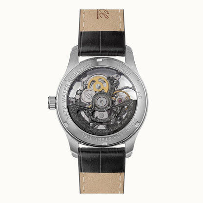 Herrenarmbanduhr Ingersoll: Gehäuseboden mit Gravur und sichtbarem Automatikwerk.