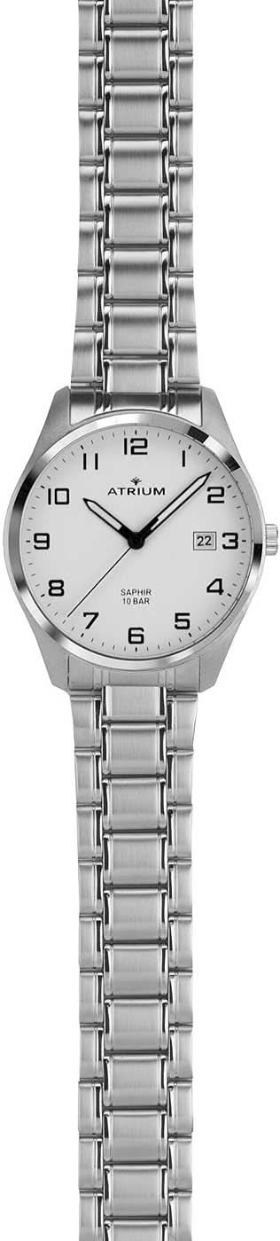 Atrium herrur med silverfärgat metallarmband, smal sidovy och urtavla