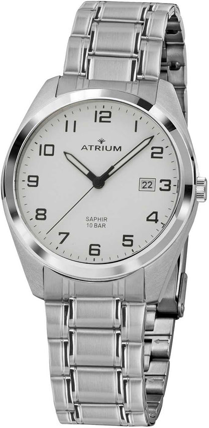 Atrium herrklocka: silverfärgat metallarmband, rund urtavla med datumfönster