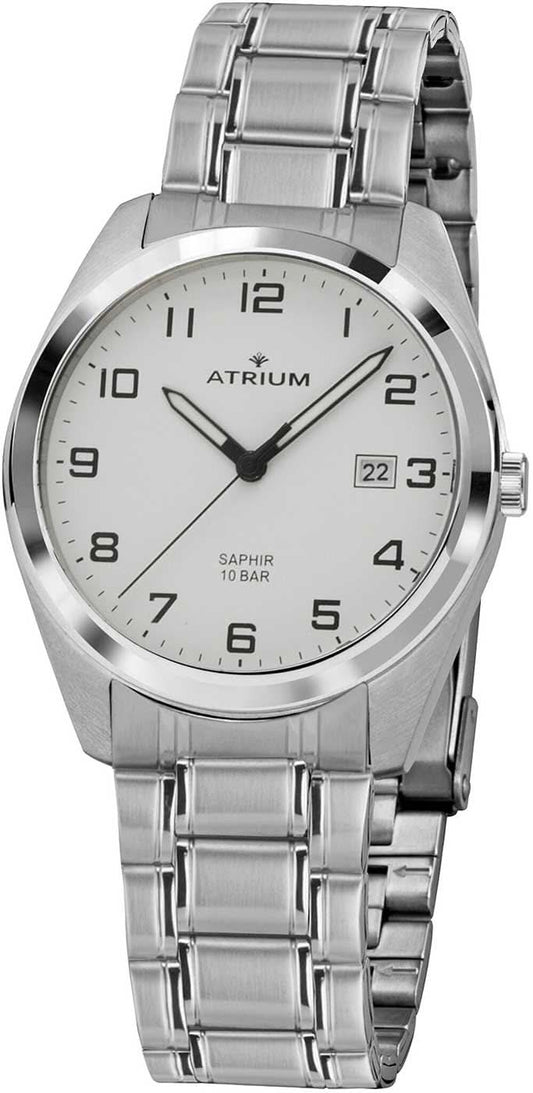 Atrium herrklocka: silverfärgat metallarmband, rund urtavla med datumfönster