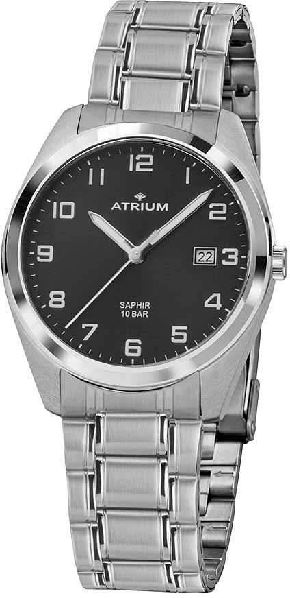 Atrium Classic herrarmbandsur med svart urtavla och silverfärgat armband i rostfritt stål