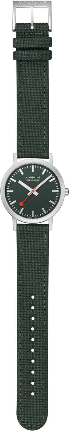 Unisex-armbandsur med mörkgrön urtavla, silverfärgad kant och grönt textilband.