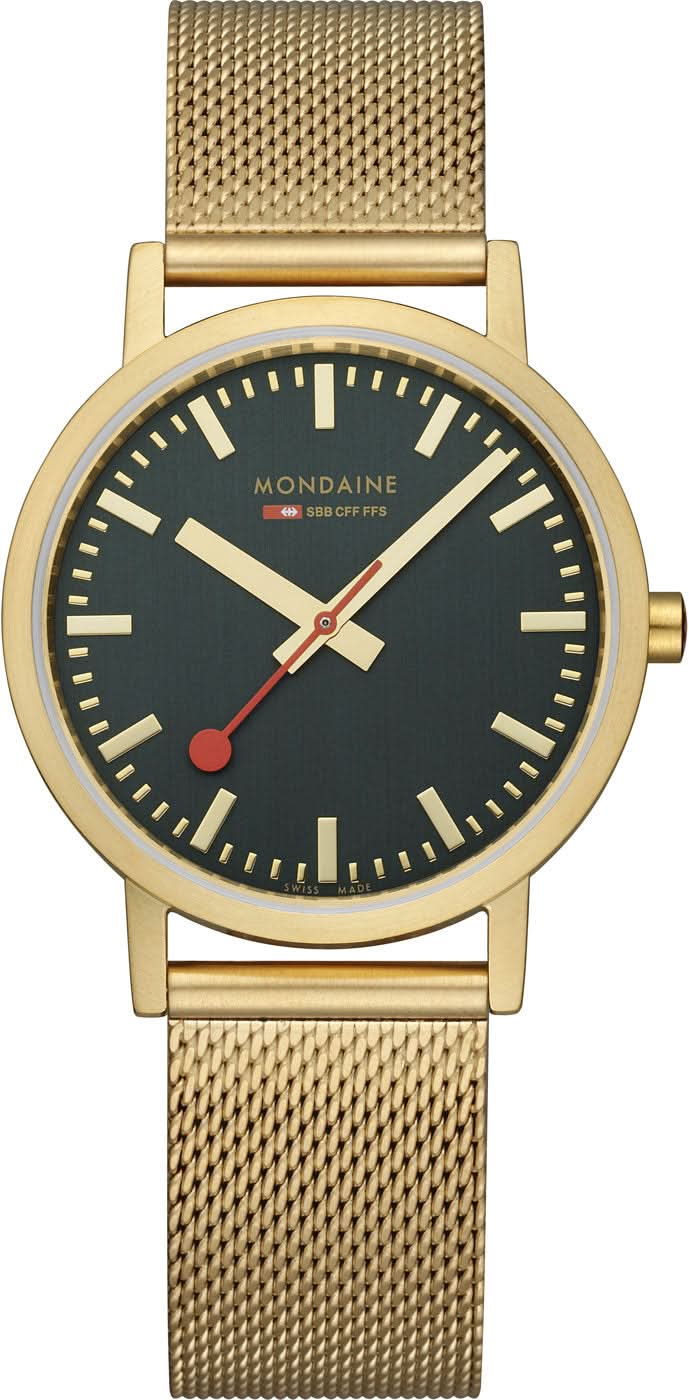 Unisex-armbandsur med guldfärgat meshband och mörkgrön urtavla