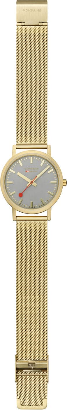 Unisex-klocka med guldfärgat milanesarmband och rund, gråblå urtavla