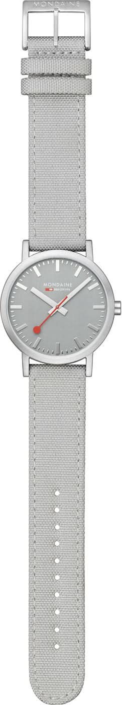 Unisex-klocka med grått armband, grå urtavla och krona på sidan