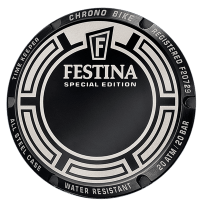 Klockbaksida med "Festina" och texten "Chrono Bike"