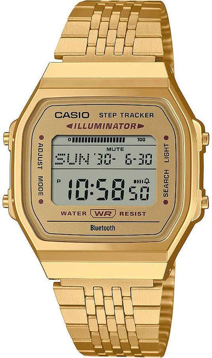 Guldpläterad Casio stegräknare herrklocka med digital display och metallarmband