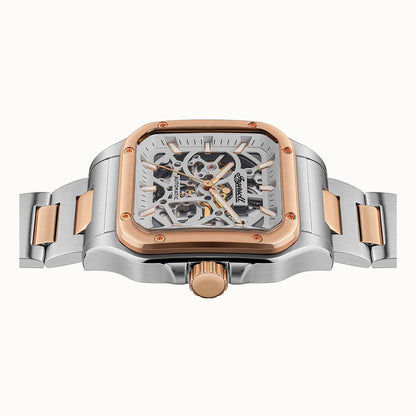 Ingersoll Herrenuhr von vorn-seitig: graues Gehäuse, roségoldene Lünette, Metallband