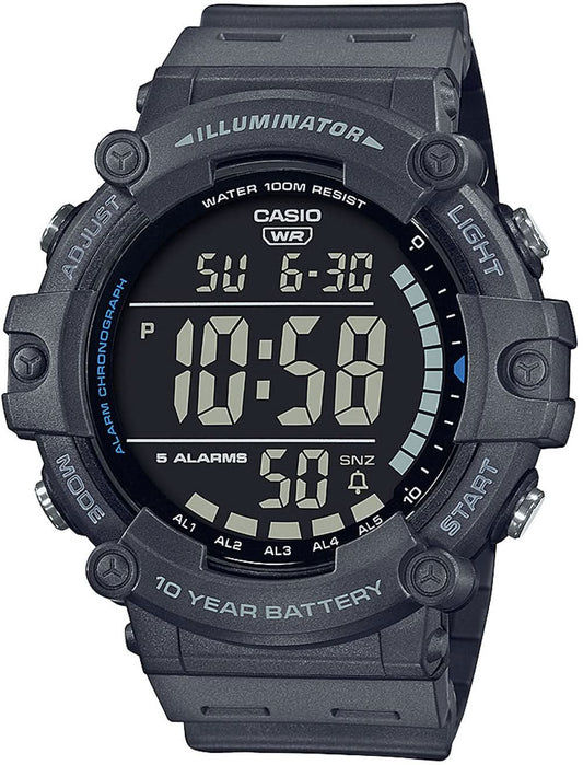 Herrarnas digitala armbandsur med svart plastband och rund urtavla, stor sifferdisplay