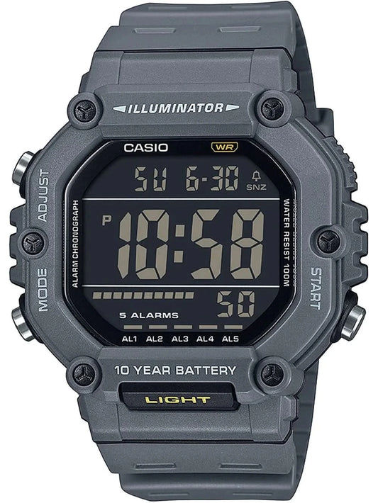 Casio digital herrklocka med mörkgrått hölje och silikonarmband.