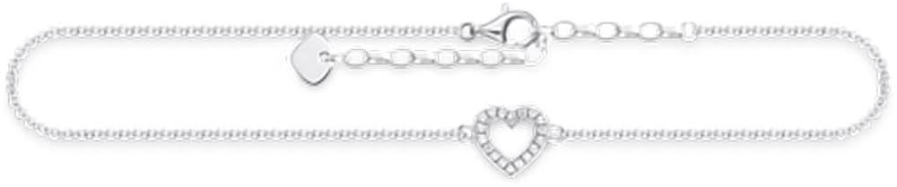 Fotlänk i 925 sterlingsilver med hjärthänge och gnistrande stenar