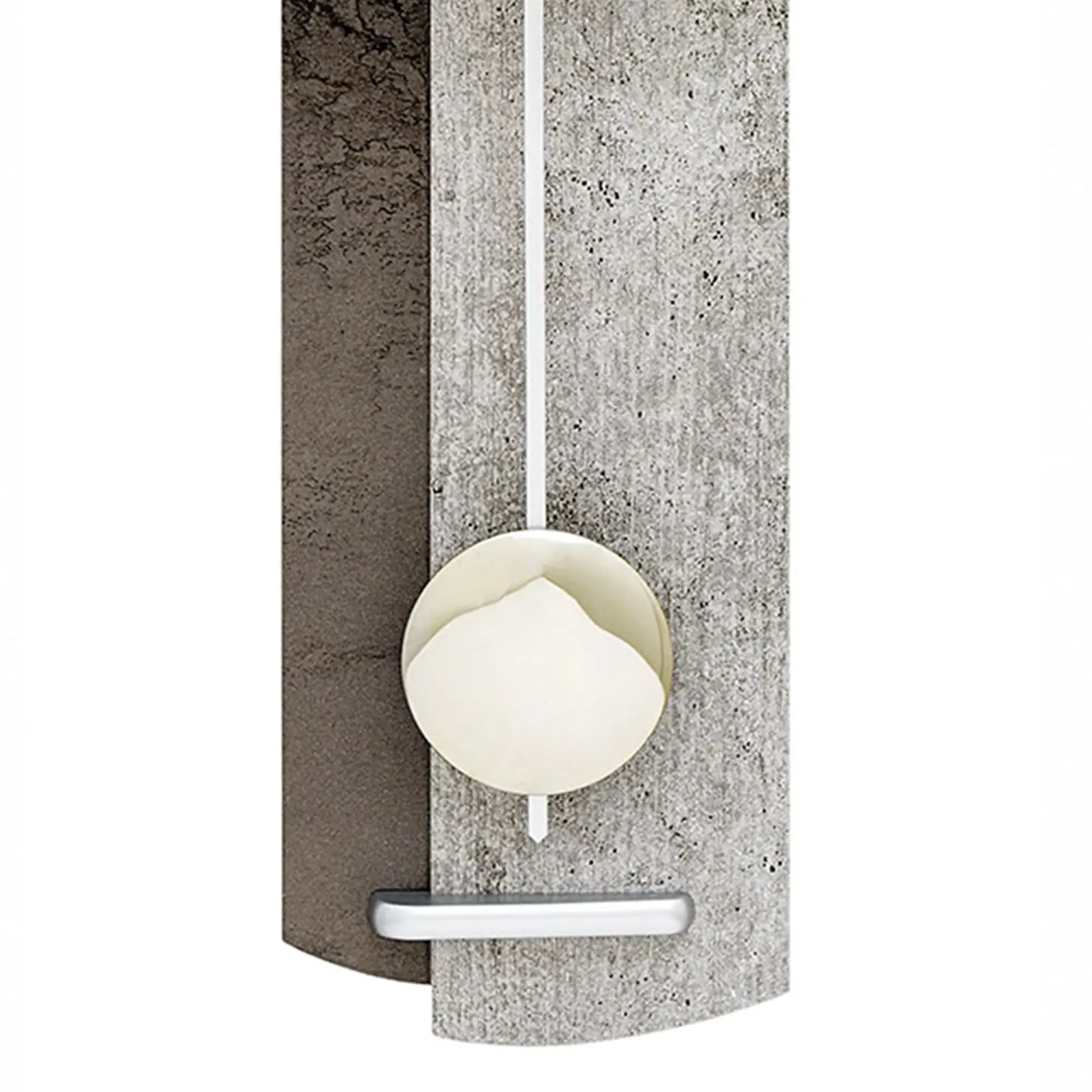 Steinstruktur-Wanduhr mit Pendel: graues Gehäuse, weißer Pendelball