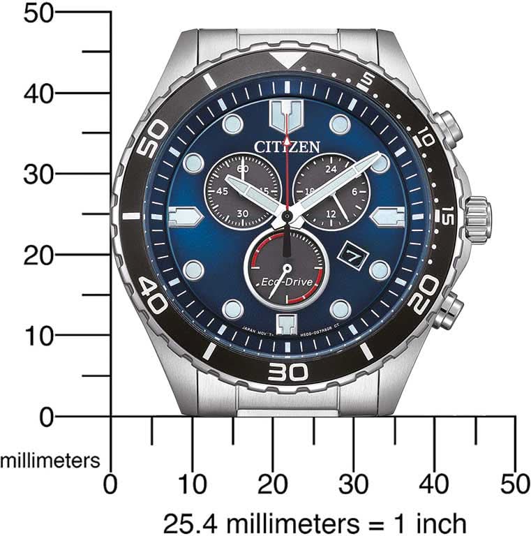 Citizen herruhr med blå urtavla, kronograf-subdialer och metallarmband