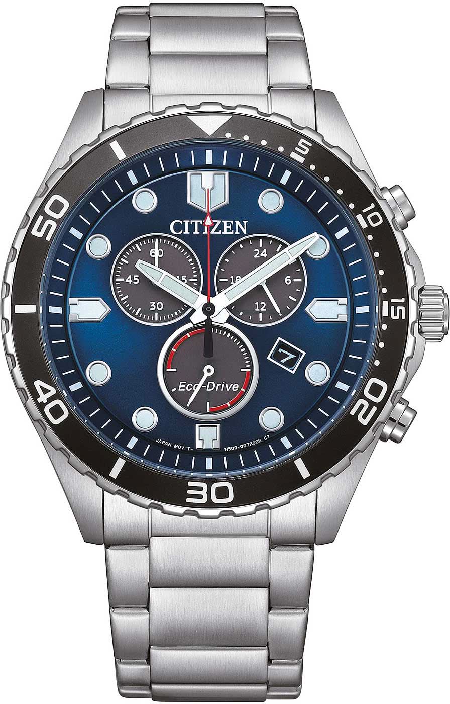 Citizen herruhr med blå kronografurtavla och metallarmband