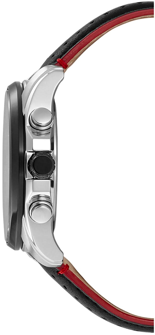 Citizen herrklocka med boett i silver, synlig krona och svart läderband