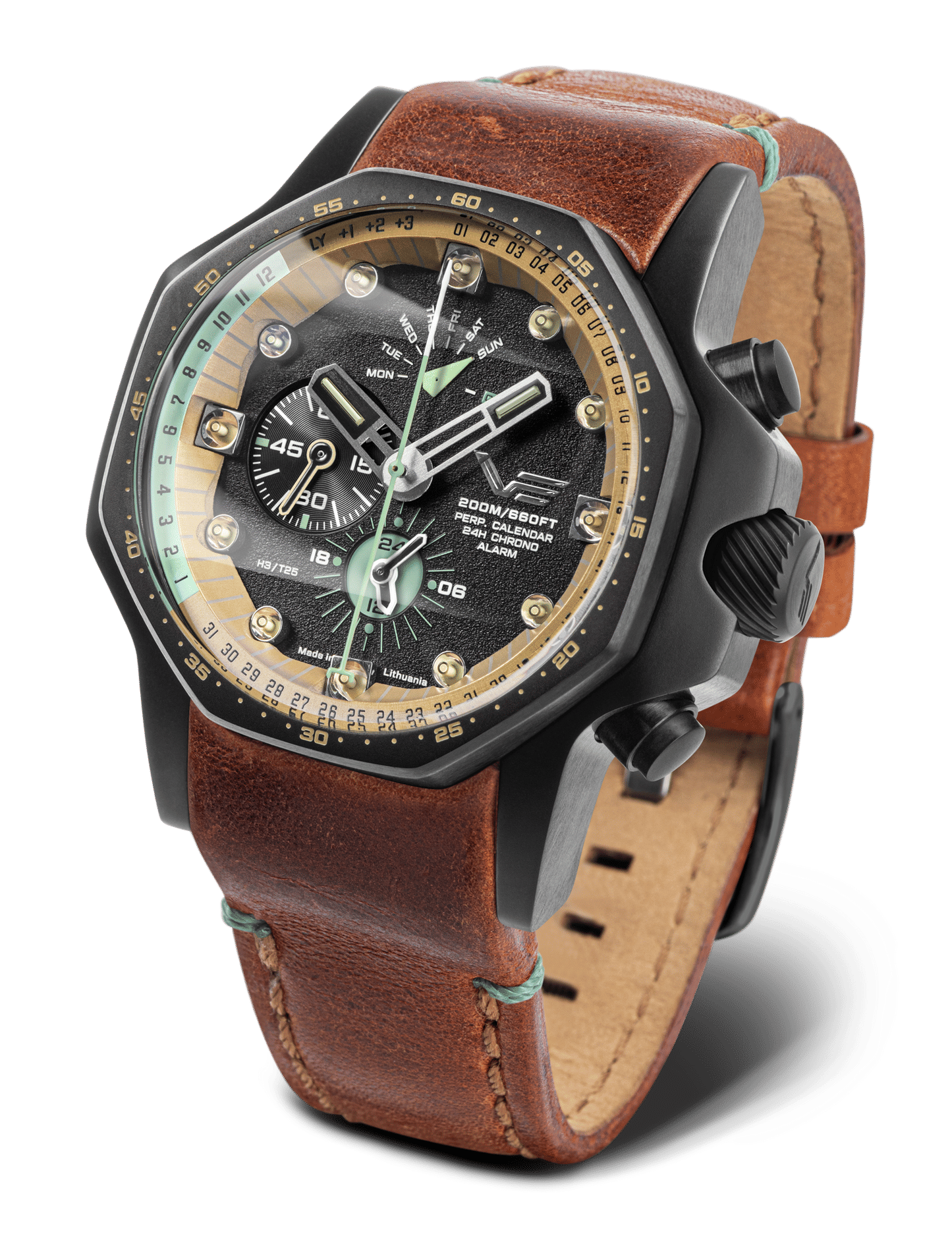 Herrklocka Vostok Europe Atomic Age med brunt läderarmband