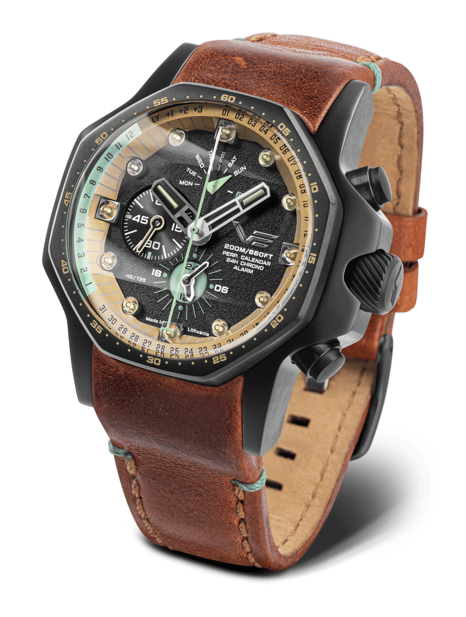 Herrklocka Vostok Europe Atomic Age med brunt läderarmband