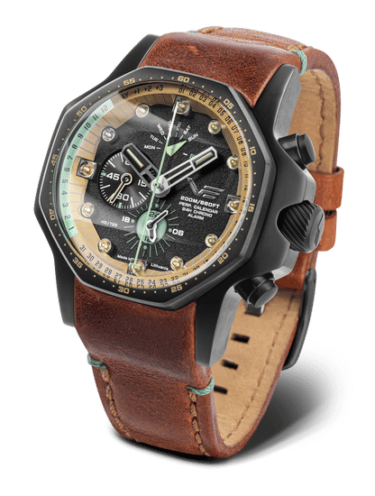 Herrklocka Vostok Europe Atomic Age med brunt läderarmband