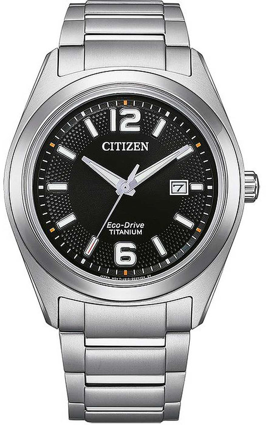 Citizen herrklocka med svart urtavla, datumfönster och armband i metall