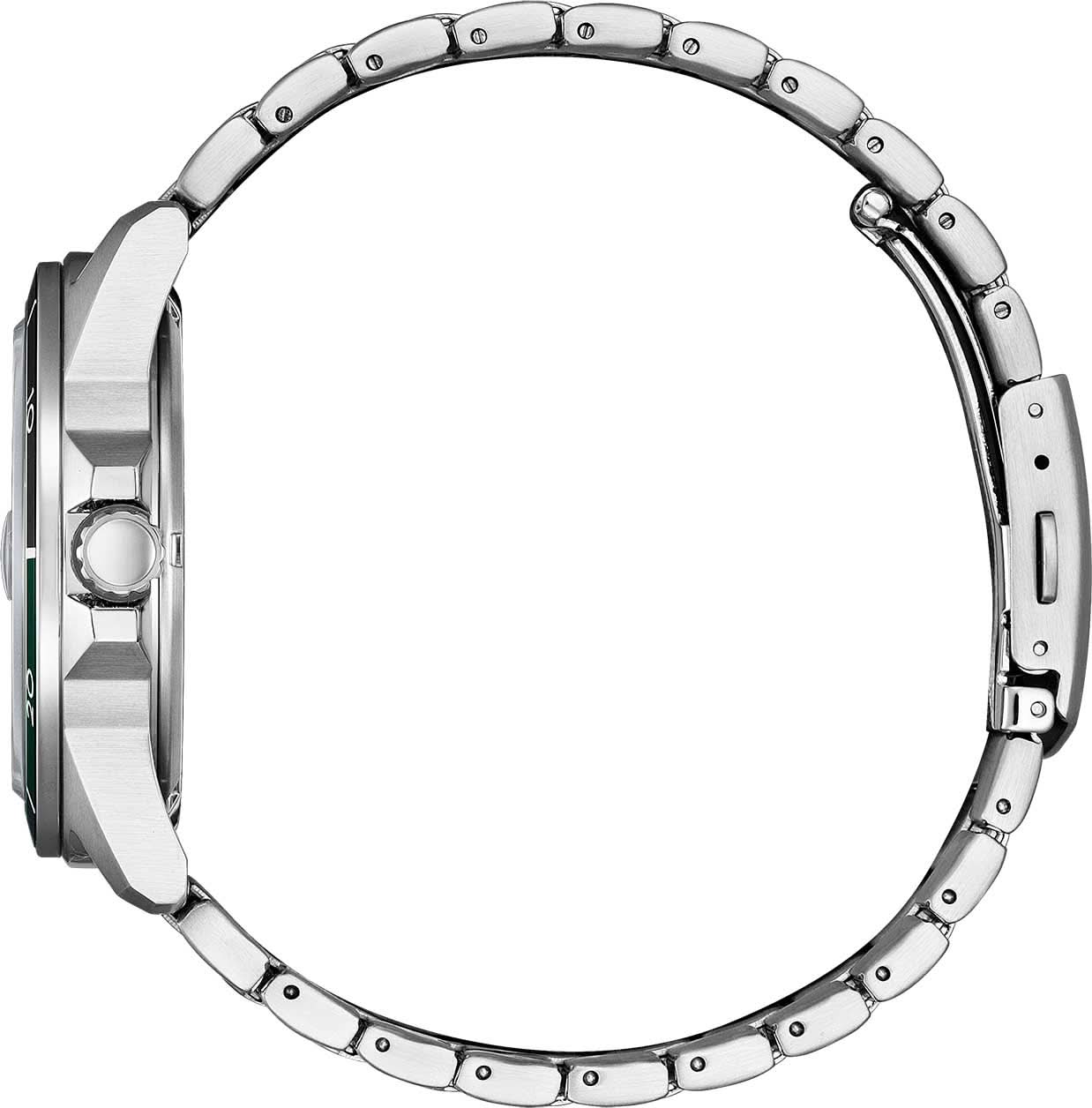 Herrarmbandsur med silverfärgat metallarmband; sidokontroller på boetten