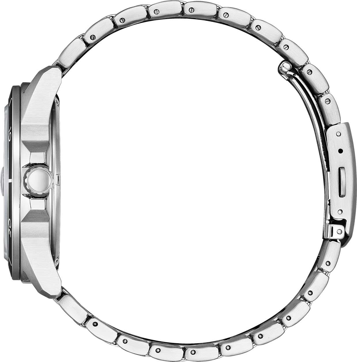 Citizen herrarmbandsur, sidovy med boett och armband i rostfritt stål