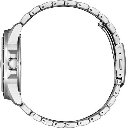 Citizen herrarmbandsur, sidovy med boett och armband i rostfritt stål