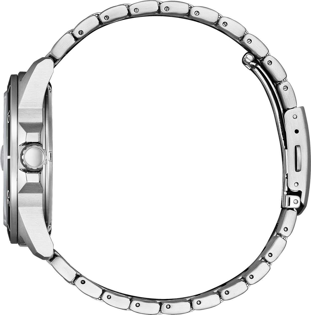 Herrarmbandsur med rostfritt stålboett och armband, bakstycke i profil