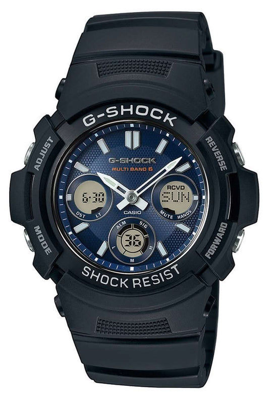 Casio G-Shock herrklocka med svart boett, mörk urtavla och gummiarmband