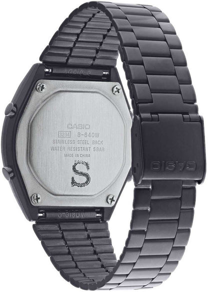 Casio digitalur, bakvy: rostfritt stål, svart metallarmband