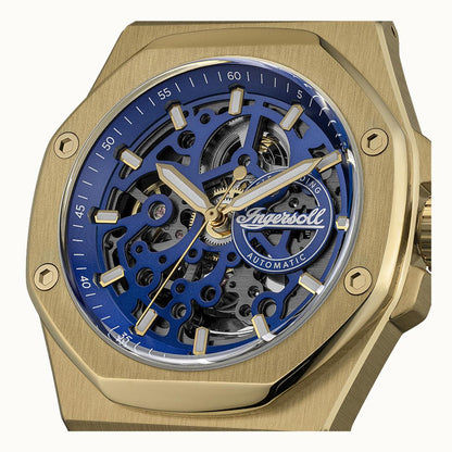 Herren-Armbanduhr: blaues Automatik-Skelettzifferblatt mit sichtbarem Uhrwerk