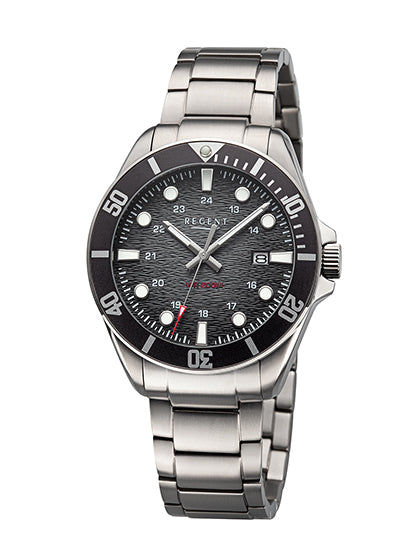 Regent BA-857 Herrenuhr Schwarz • Titan-Metallband • 20 Bar wasserdicht