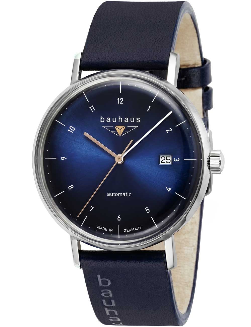 Herrenarmbanduhr mit blauem Zifferblatt, Lederarmband und Edelstahlgehäuse, Automatik