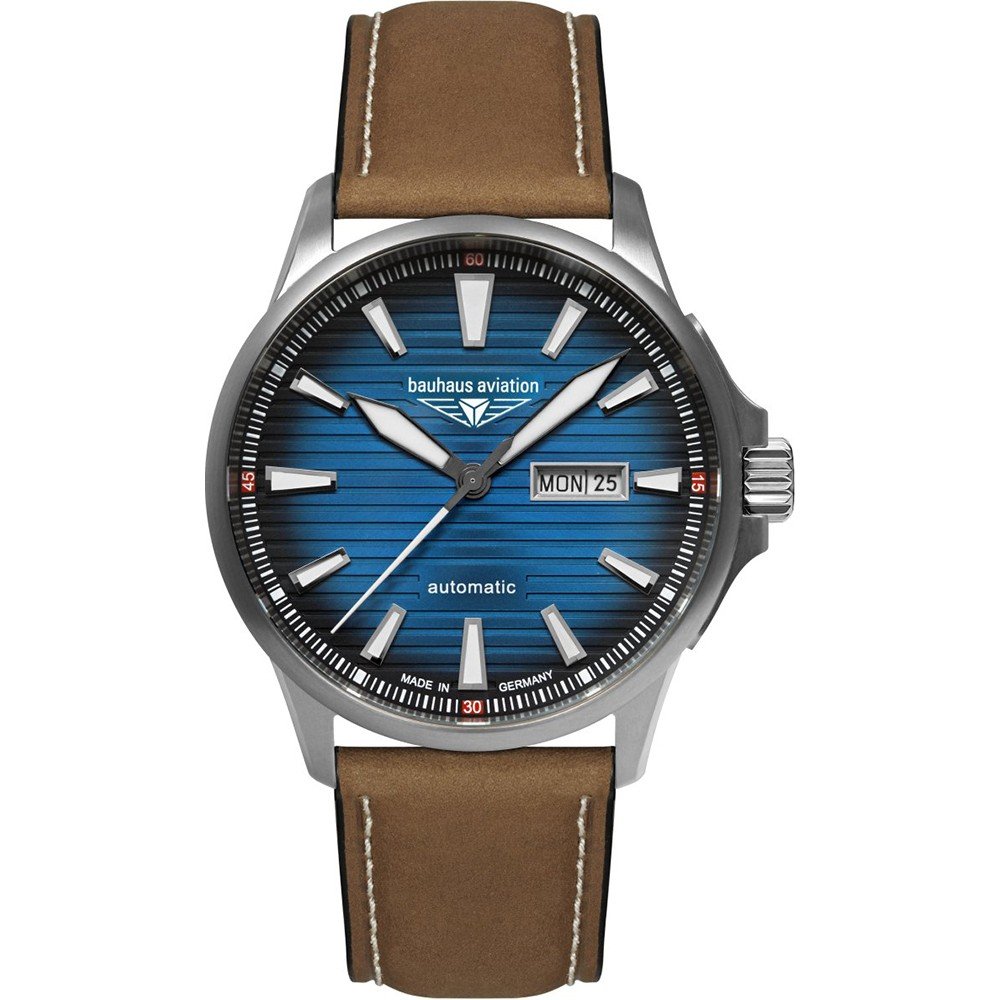 Herrenarmbanduhr mit blauem Zifferblatt und braunem Lederarmband