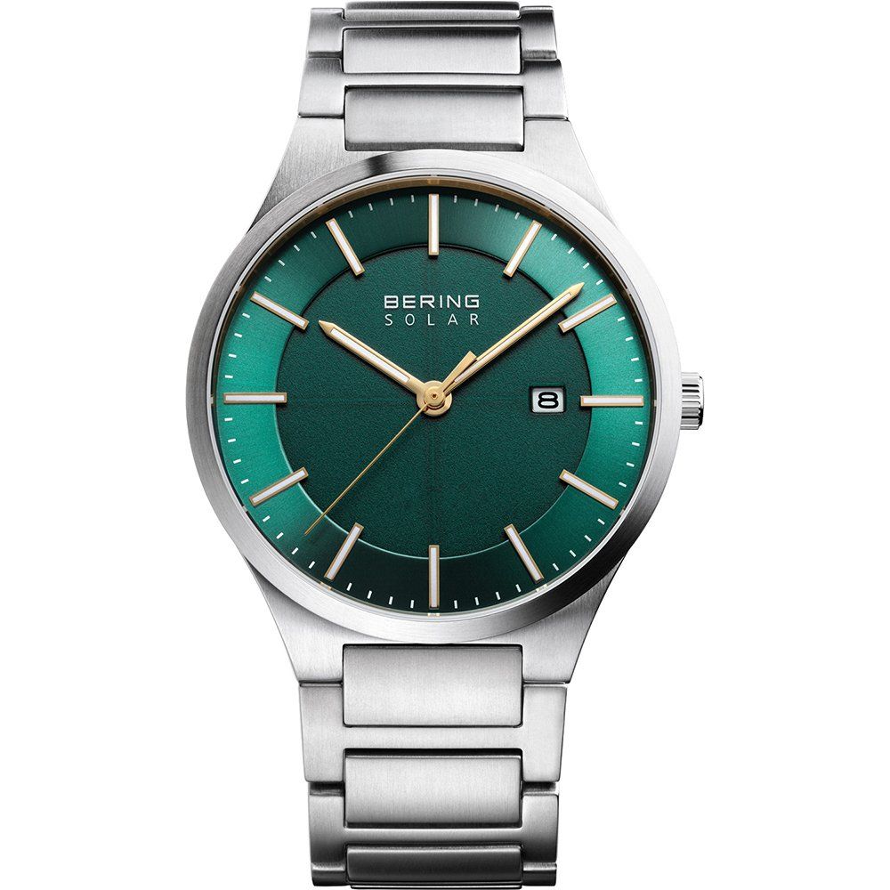 Herren-Armbanduhr mit grünem Zifferblatt, silbernem Titanarmband und analoger Anzeige