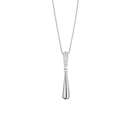 Halsband med smal droppformad berlock, pavé-zirkoner på smyckesdetaljen