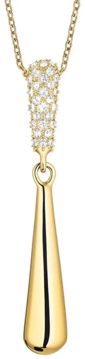 Guldpläterat halsband med cubic zirconia-pavé och droppformat hänge, med kedja