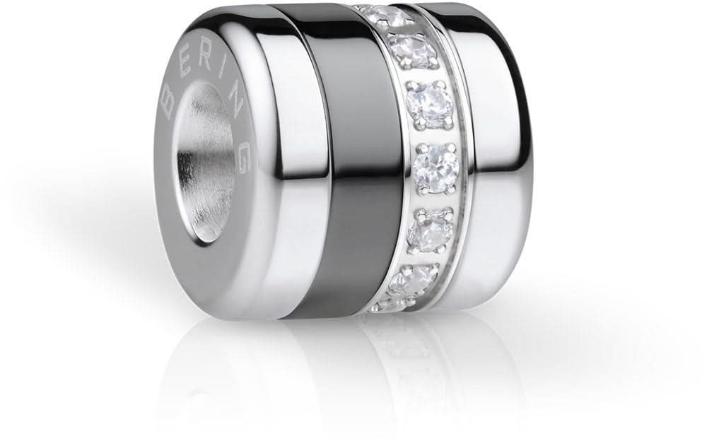Charm i rostfritt stål med zirkoniaring, silverfärgad med svart inlägg