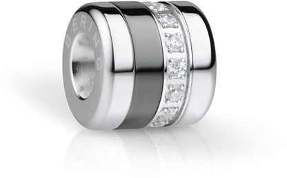 Charm i rostfritt stål med zirkoniaring, silverfärgad med svart inlägg
