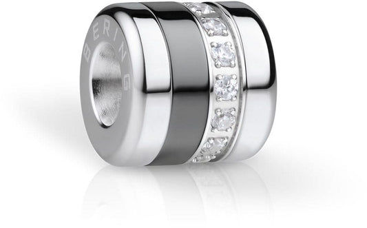Charm i rostfritt stål med zirkoniaring, silverfärgad med svart inlägg