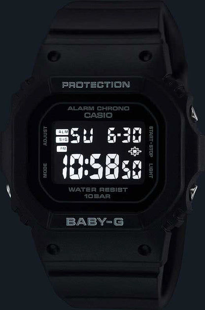 Digital damklocka Baby-G med stor LCD, kontrollknappar och strukturerat armband