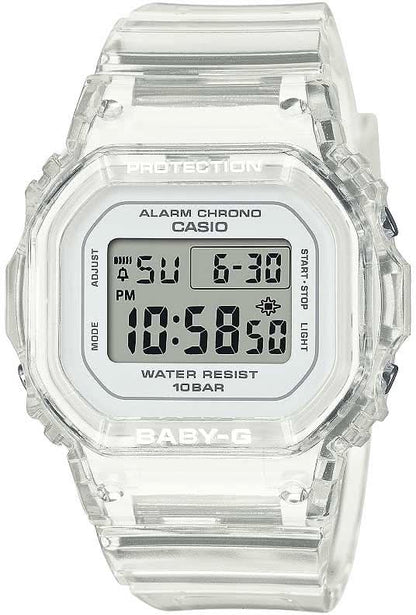 Casio Baby-G damklocka med digital display och transparent plastfodral
