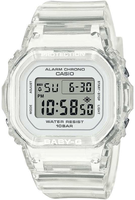 Casio Baby-G damklocka med digital display och transparent plastfodral