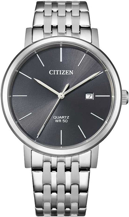 Herrklocka med armband i rostfritt stål och mörkgrå urtavla, kvartsurverk